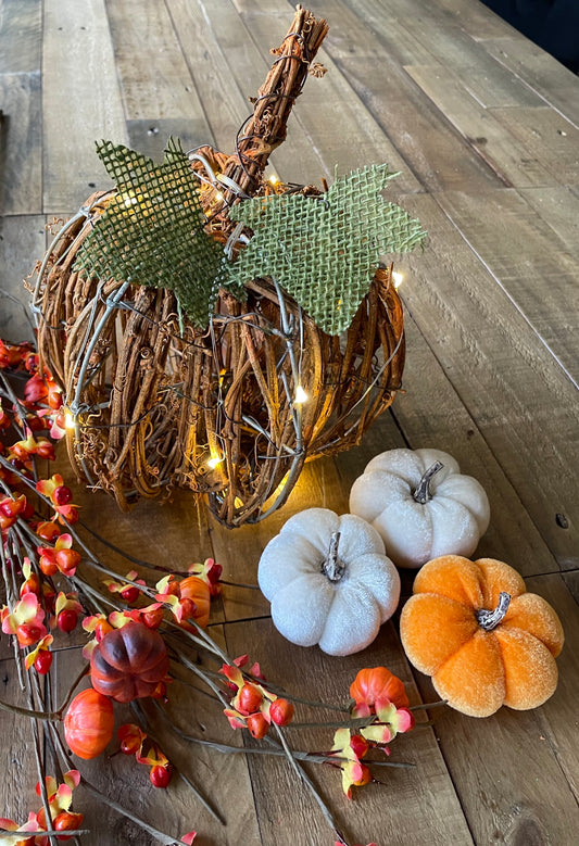 Small Light Up Rattan Pumpkin